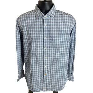 Thomas Dean Mens Blue Black Plaid Long Sleeve Button Down Shirt TD
